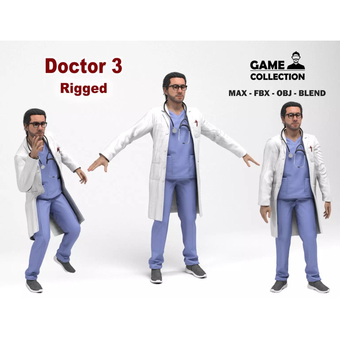 Doctor 3D Model – Low Poly Rigged Character for Games, FBX - View 2