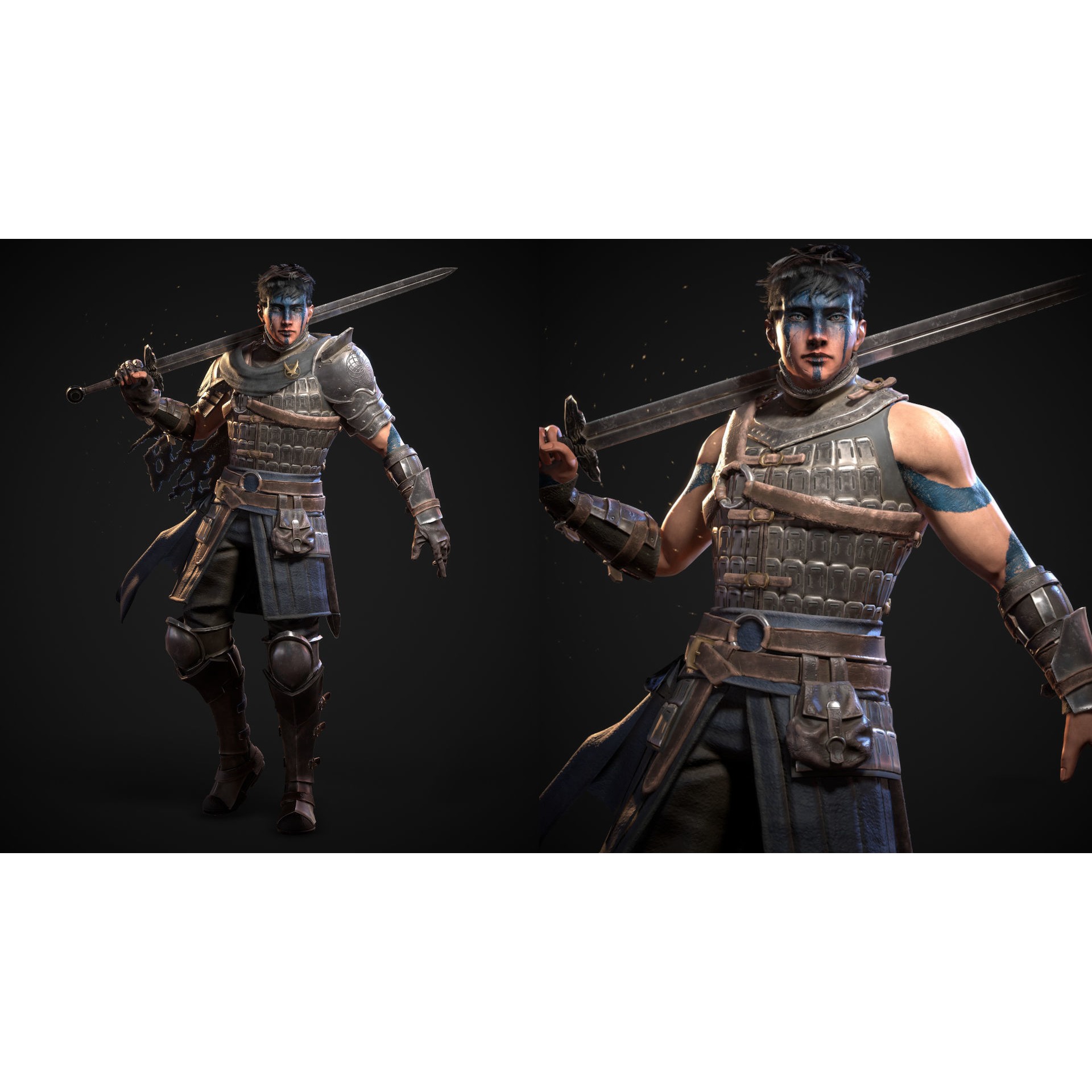 Mercenary Warrior Character - Low-Poly Game-Ready 3D Model - View 3