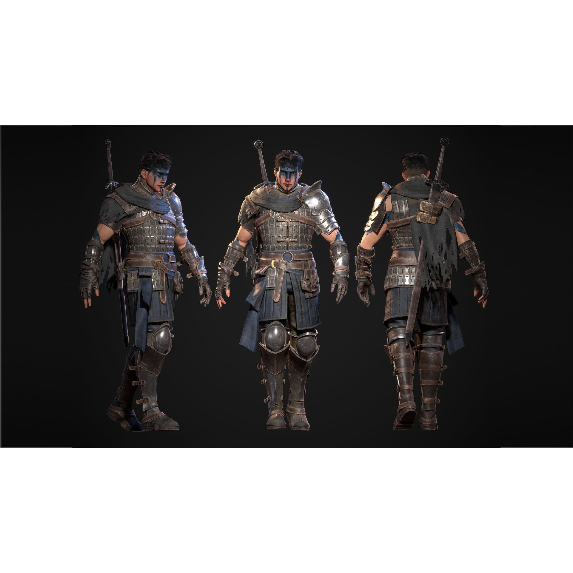 Mercenary Warrior Character - Low-Poly Game-Ready 3D Model - View 4