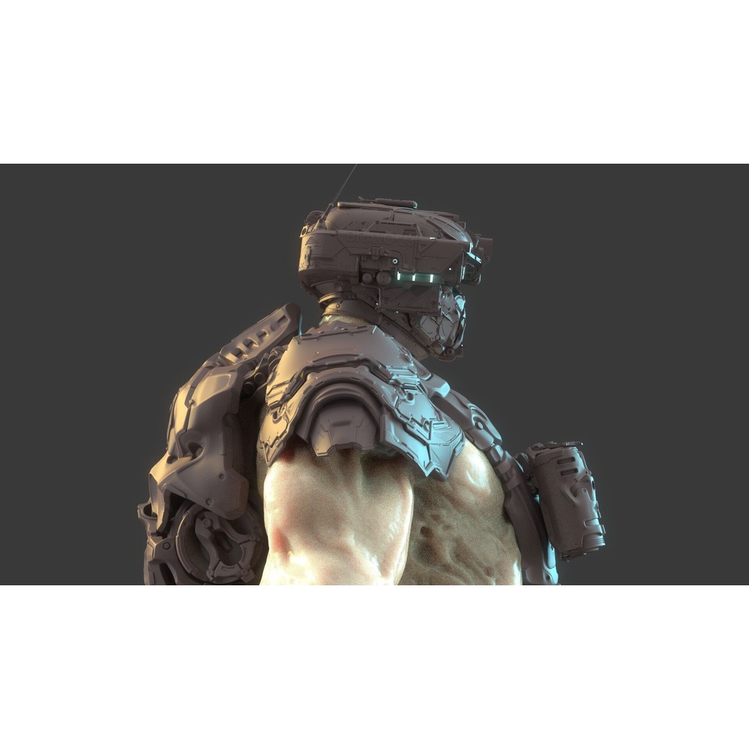 Cyborg Warrior 3D Model – High Poly Sci-Fi Character, OBJ/FBX - View 4