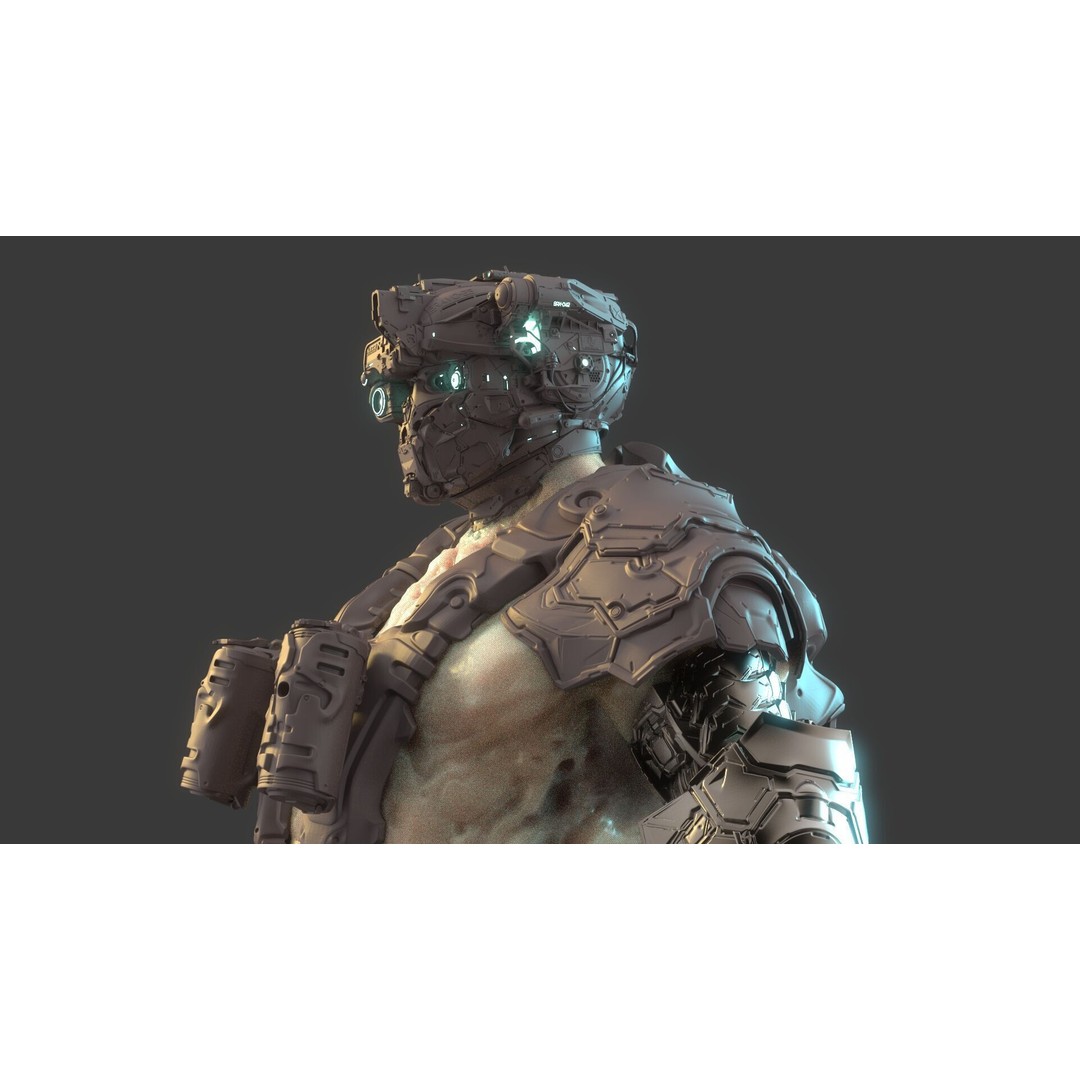 Cyborg Warrior 3D Model – High Poly Sci-Fi Character, OBJ/FBX - View 9