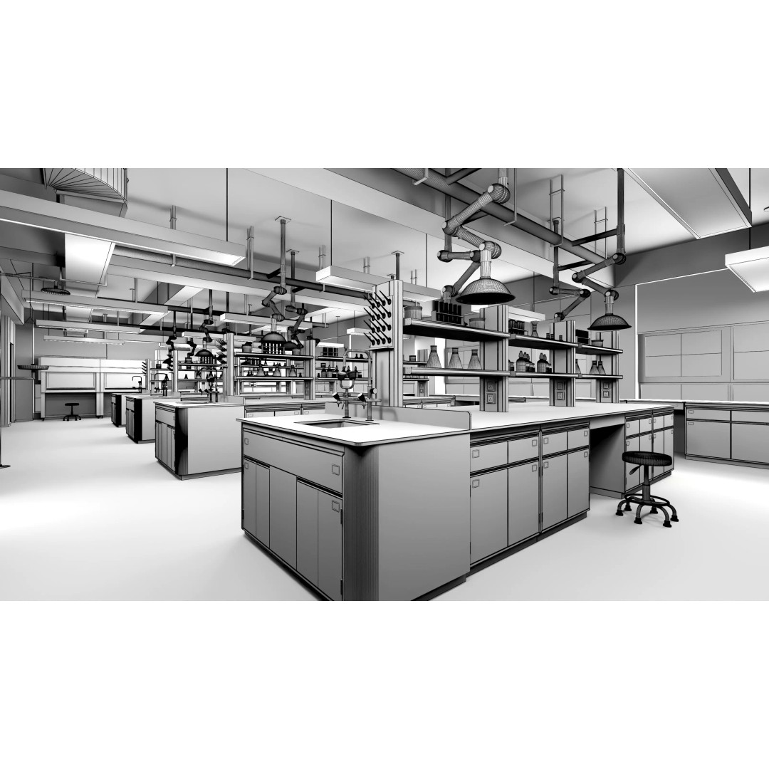Laboratory 3D Model – Contemporary Interior with Tables and Chairs - View 10