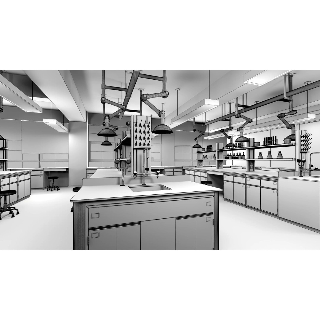 Laboratory 3D Model – Contemporary Interior with Tables and Chairs - View 12