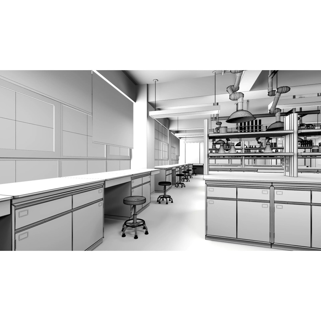 Laboratory 3D Model – Contemporary Interior with Tables and Chairs - View 8