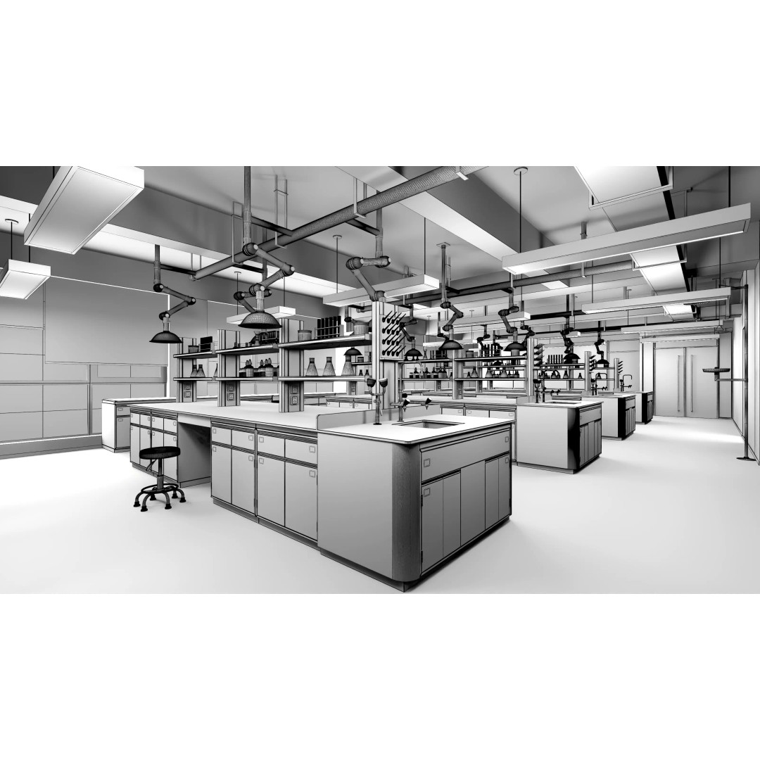 Laboratory 3D Model – Contemporary Interior with Tables and Chairs - View 9