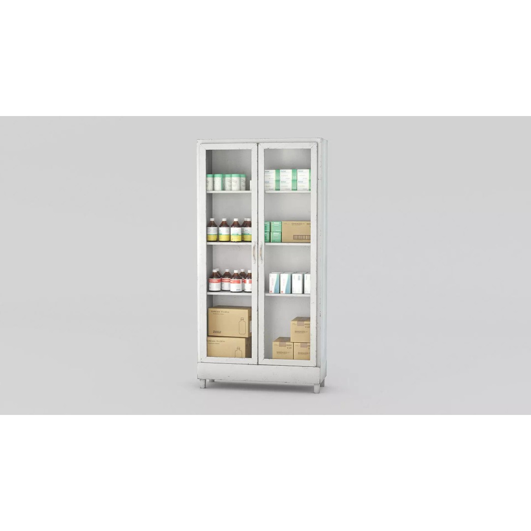 Medicines Hospital Cupboard 3D Model – Low Poly Game Asset, FBX - View 2
