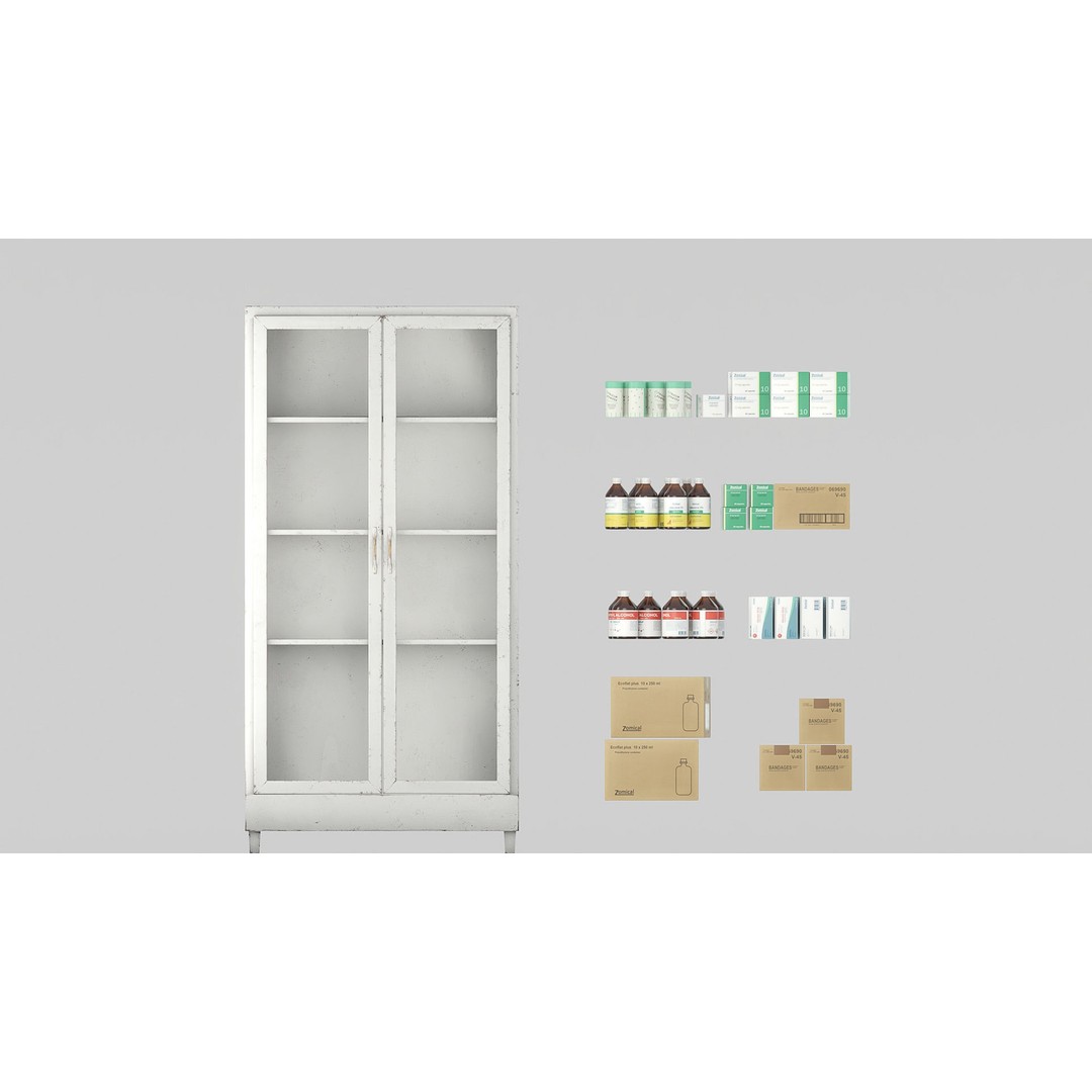 Medicines Hospital Cupboard 3D Model – Low Poly Game Asset, FBX - View 8
