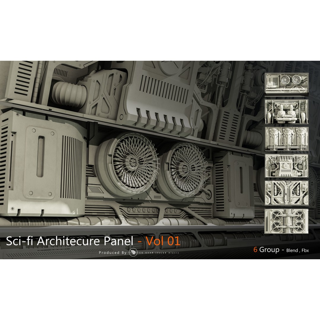 Sci-fi Panels 3D Model – High-Detail Kitbash for Games, OBJ, FBX - View 8