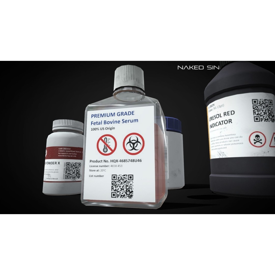 Chemical Reagent Substance Bottles 3D Model – Low Poly PBR Laboratory Asset, FBX - View 3