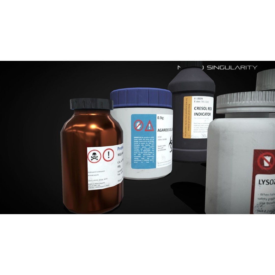 Chemical Reagent Substance Bottles 3D Model – Low Poly PBR Laboratory Asset, FBX - View 4