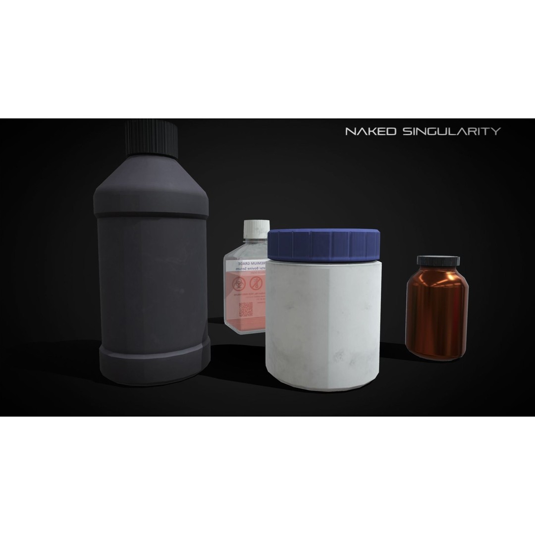 Chemical Reagent Substance Bottles 3D Model – Low Poly PBR Laboratory Asset, FBX - View 5