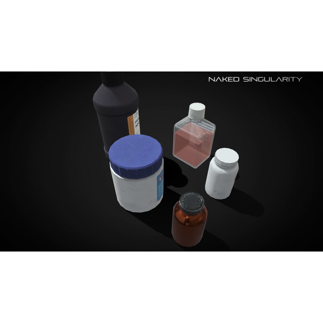 Chemical Reagent Substance Bottles 3D Model – Low Poly PBR Laboratory Asset, FBX - View 7