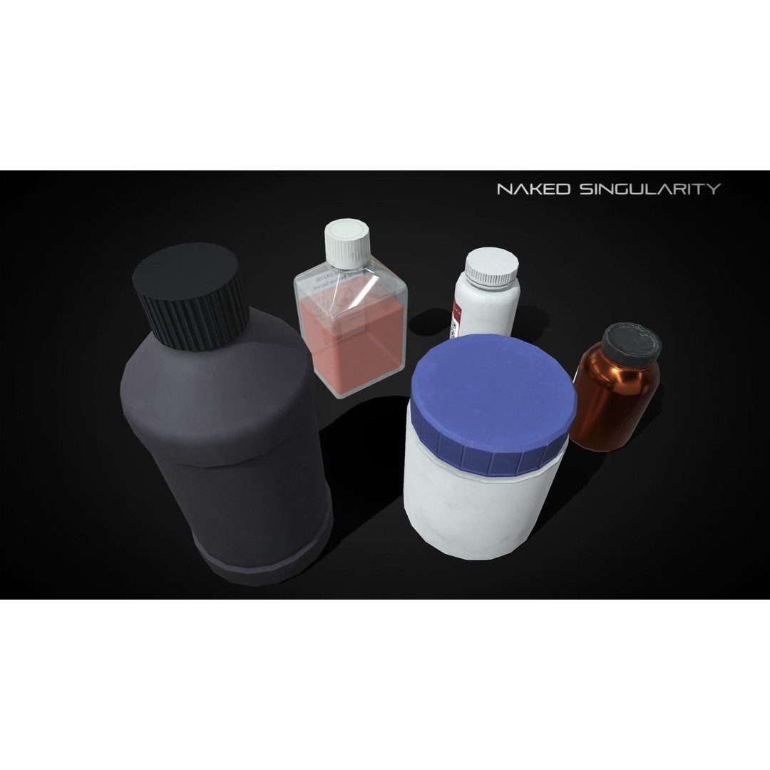 Chemical Reagent Substance Bottles 3D Model – Low Poly PBR Laboratory Asset, FBX - View 8