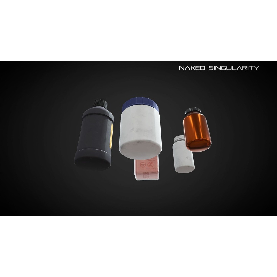 Chemical Reagent Substance Bottles 3D Model – Low Poly PBR Laboratory Asset, FBX - View 9