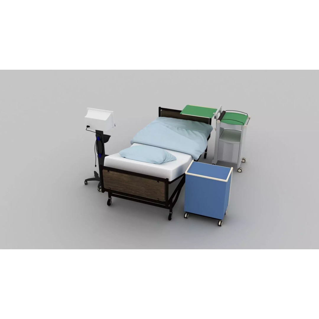 Wheel Hospital Bed 3D Model – PBR Textured Medical Equipment, MAX - View 10