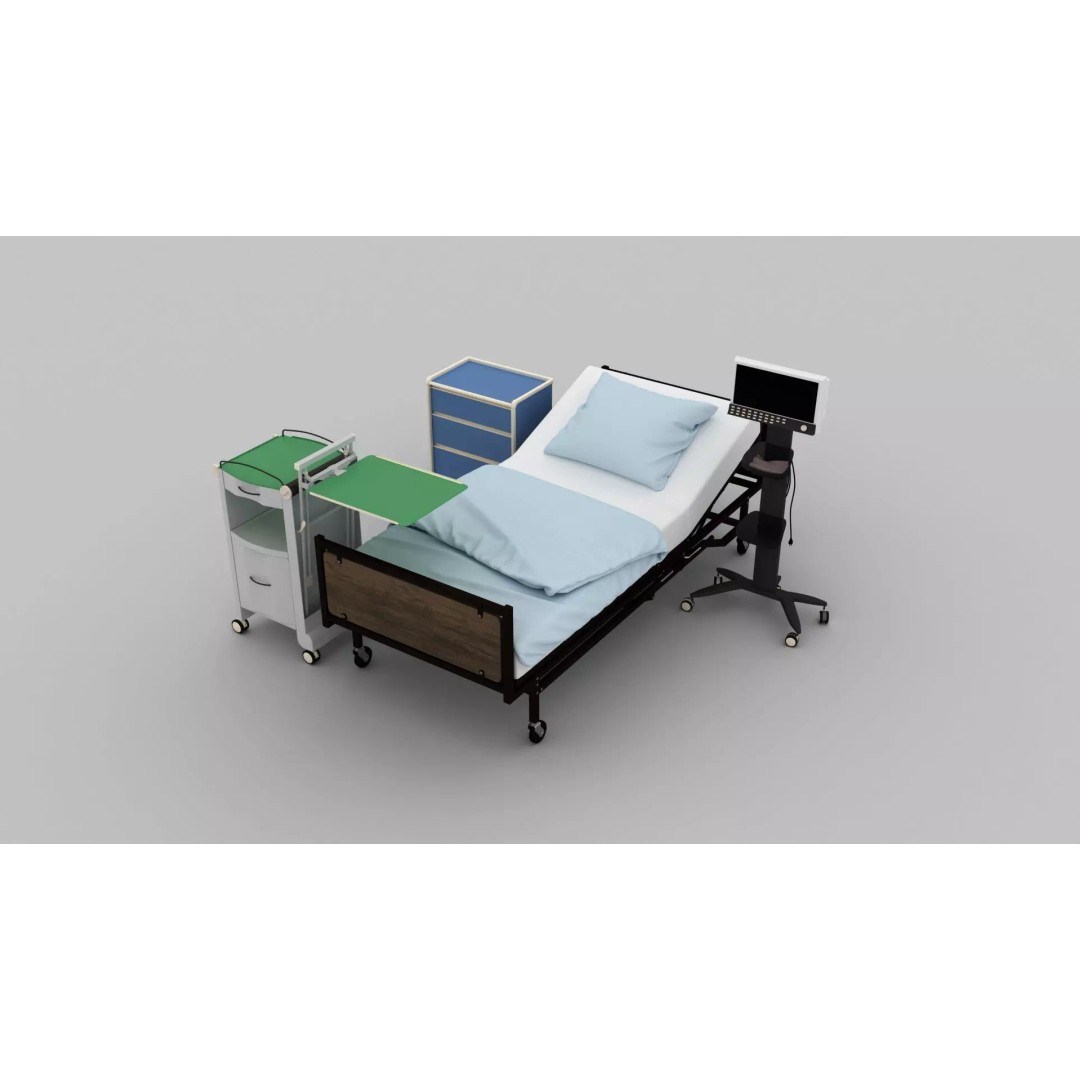 Wheel Hospital Bed 3D Model – PBR Textured Medical Equipment, MAX - View 3