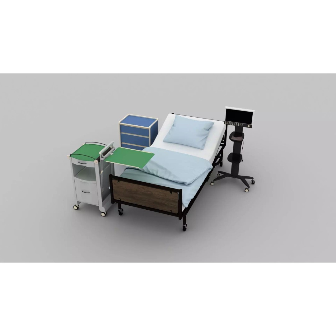 Wheel Hospital Bed 3D Model – PBR Textured Medical Equipment, MAX - View 4