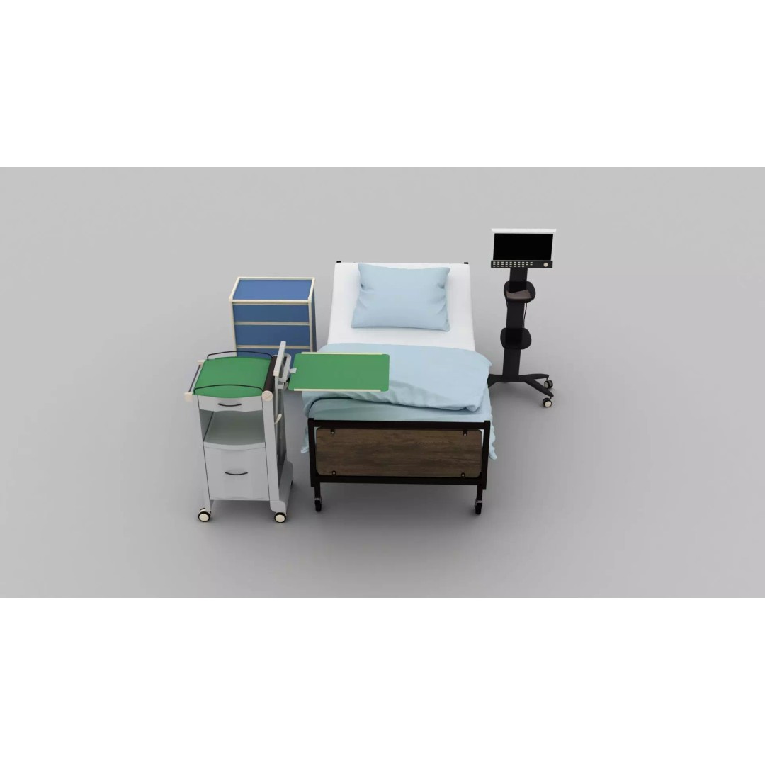 Wheel Hospital Bed 3D Model – PBR Textured Medical Equipment, MAX - View 5