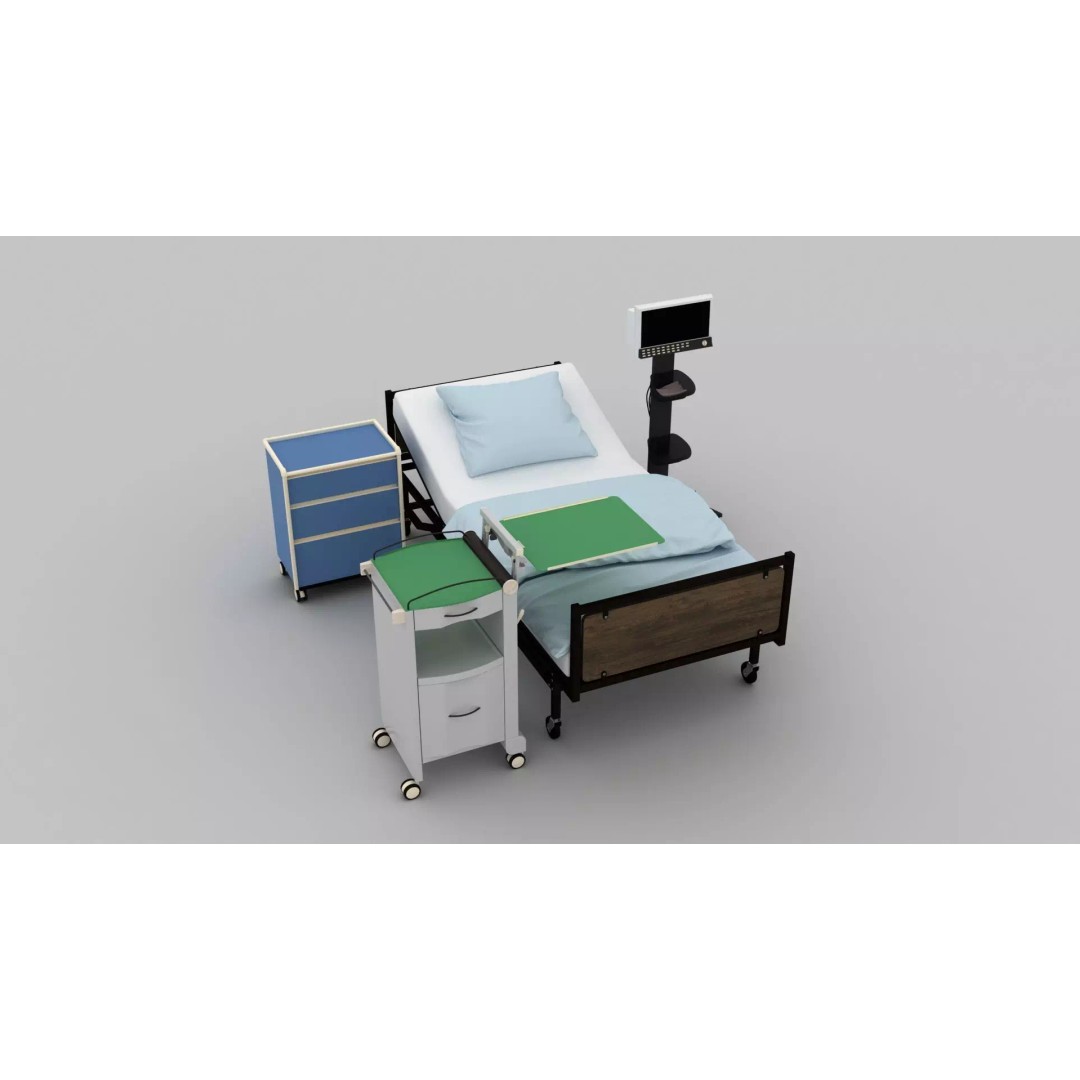 Wheel Hospital Bed 3D Model – PBR Textured Medical Equipment, MAX - View 6