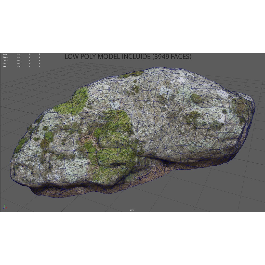 Moss Rock 3D Model – Low Poly Nature Asset, FBX, OBJ, Blender