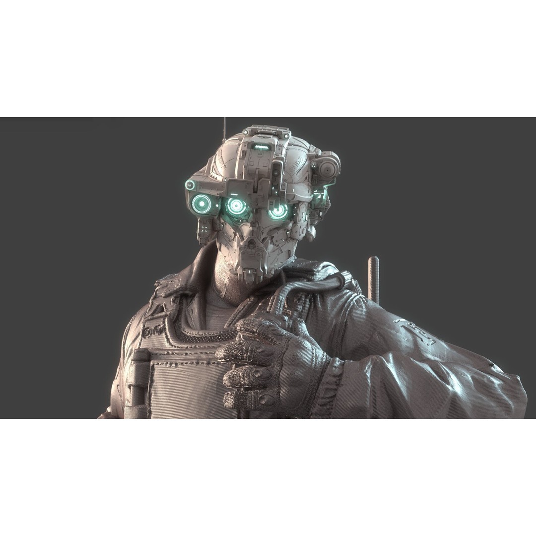 Mechanical Warrior 3D Model – High Poly Cyborg for 3D Printing, OBJ, FBX - View 6