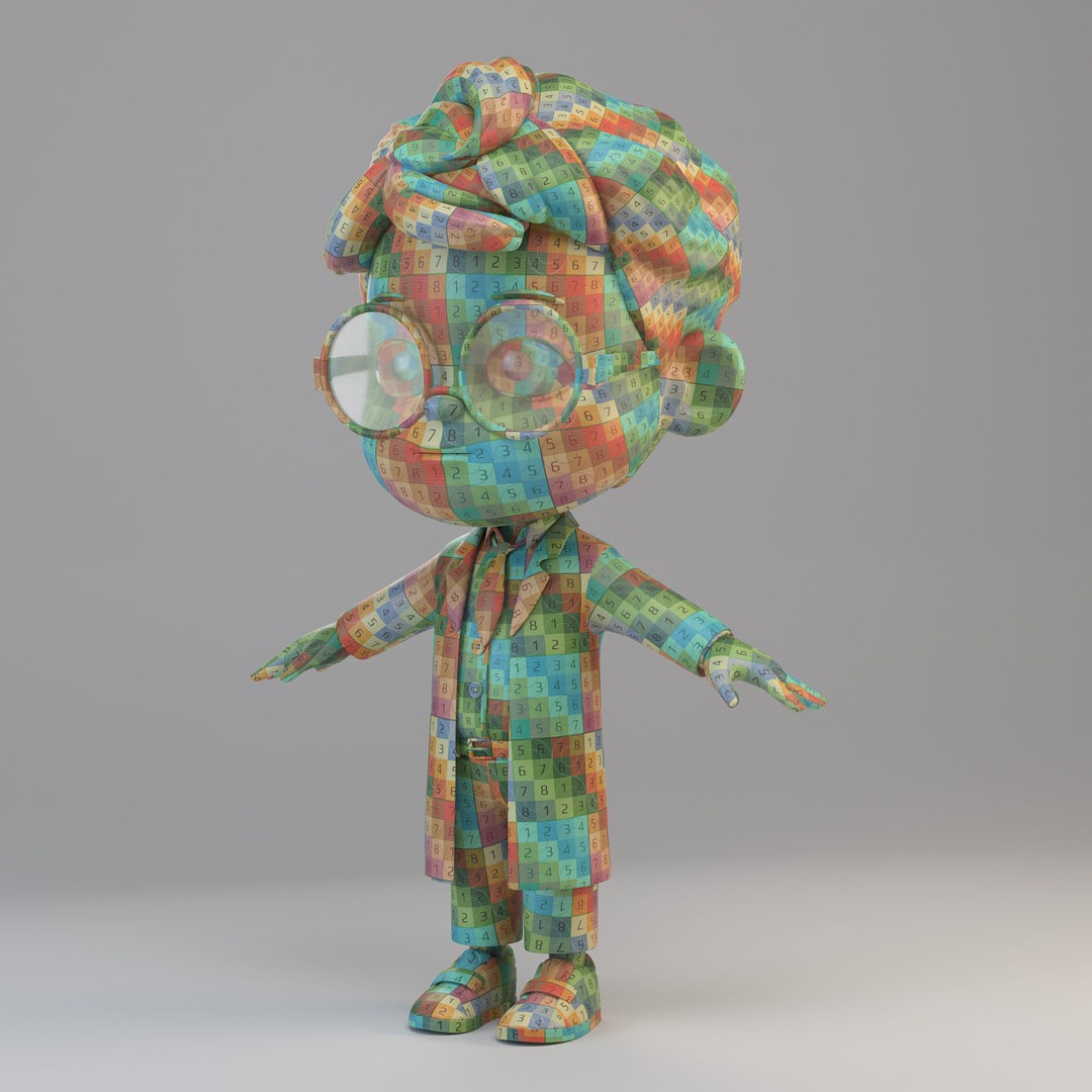 Cartoon Scientist Boy 3D Model – High Detailed Character with UV Mapping - View 10