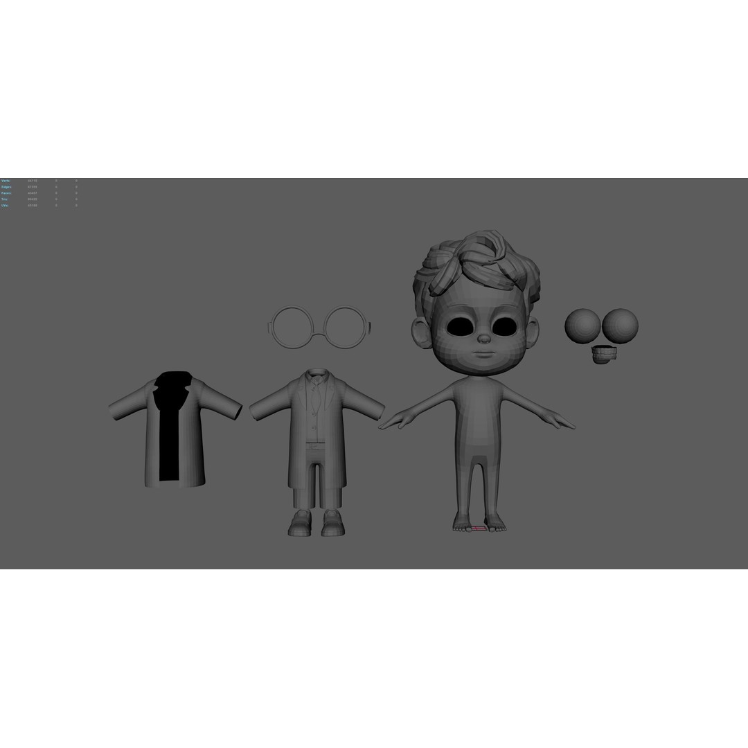 Cartoon Scientist Boy 3D Model – High Detailed Character with UV Mapping - View 12