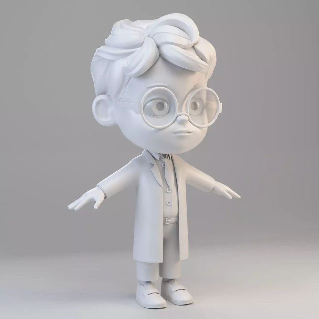 Cartoon Scientist Boy 3D Model – High Detailed Character with UV Mapping - View 2