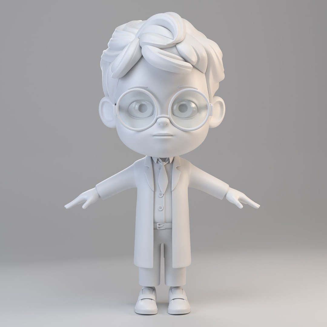 Cartoon Scientist Boy 3D Model – High Detailed Character with UV Mapping - View 3