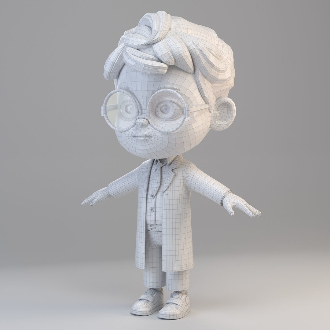Cartoon Scientist Boy 3D Model – High Detailed Character with UV Mapping - View 6