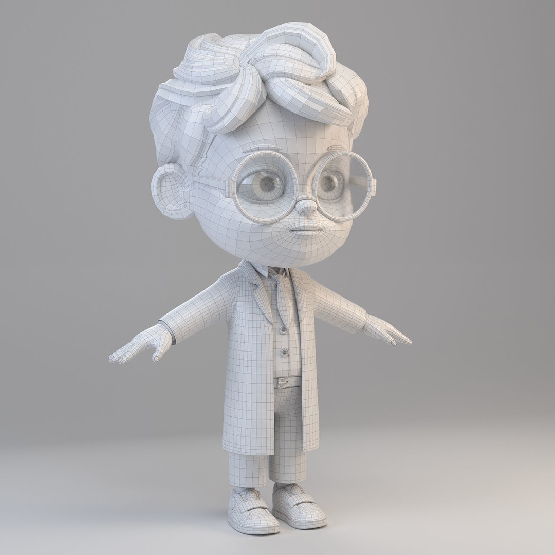 Cartoon Scientist Boy 3D Model – High Detailed Character with UV Mapping - View 7