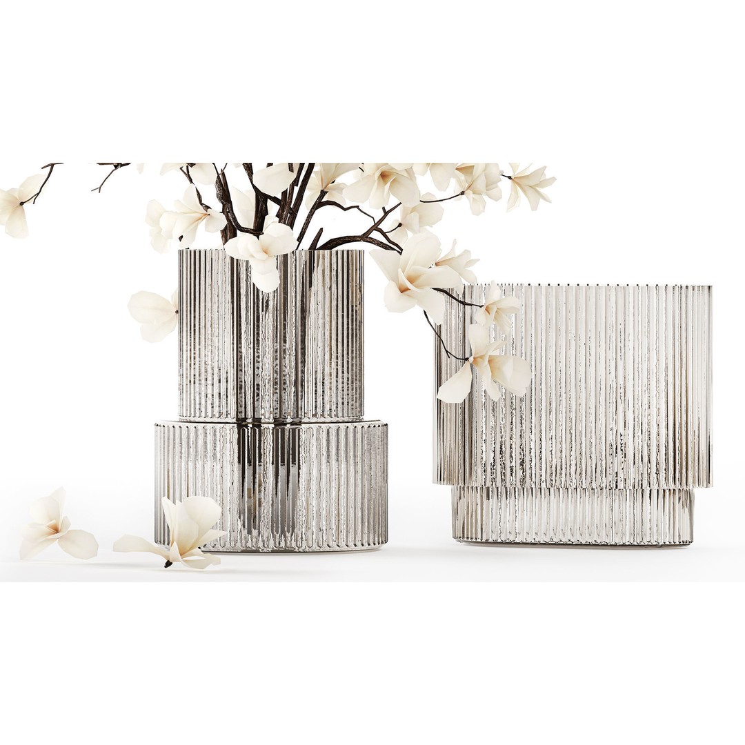 Magnolia Bouquet 3D Model – Beautiful White Flowers in Glass Vase - View 4