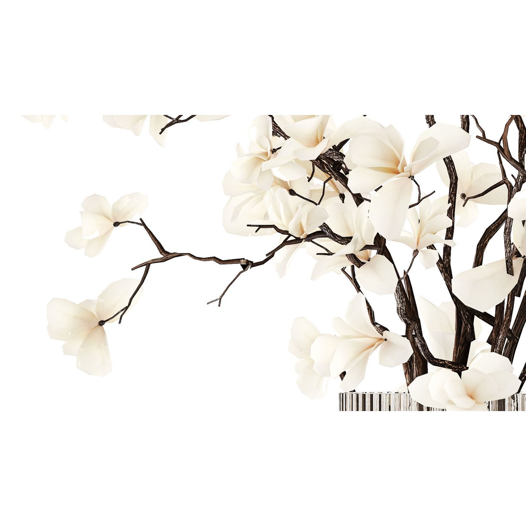 Magnolia Bouquet 3D Model – Beautiful White Flowers in Glass Vase - View 6