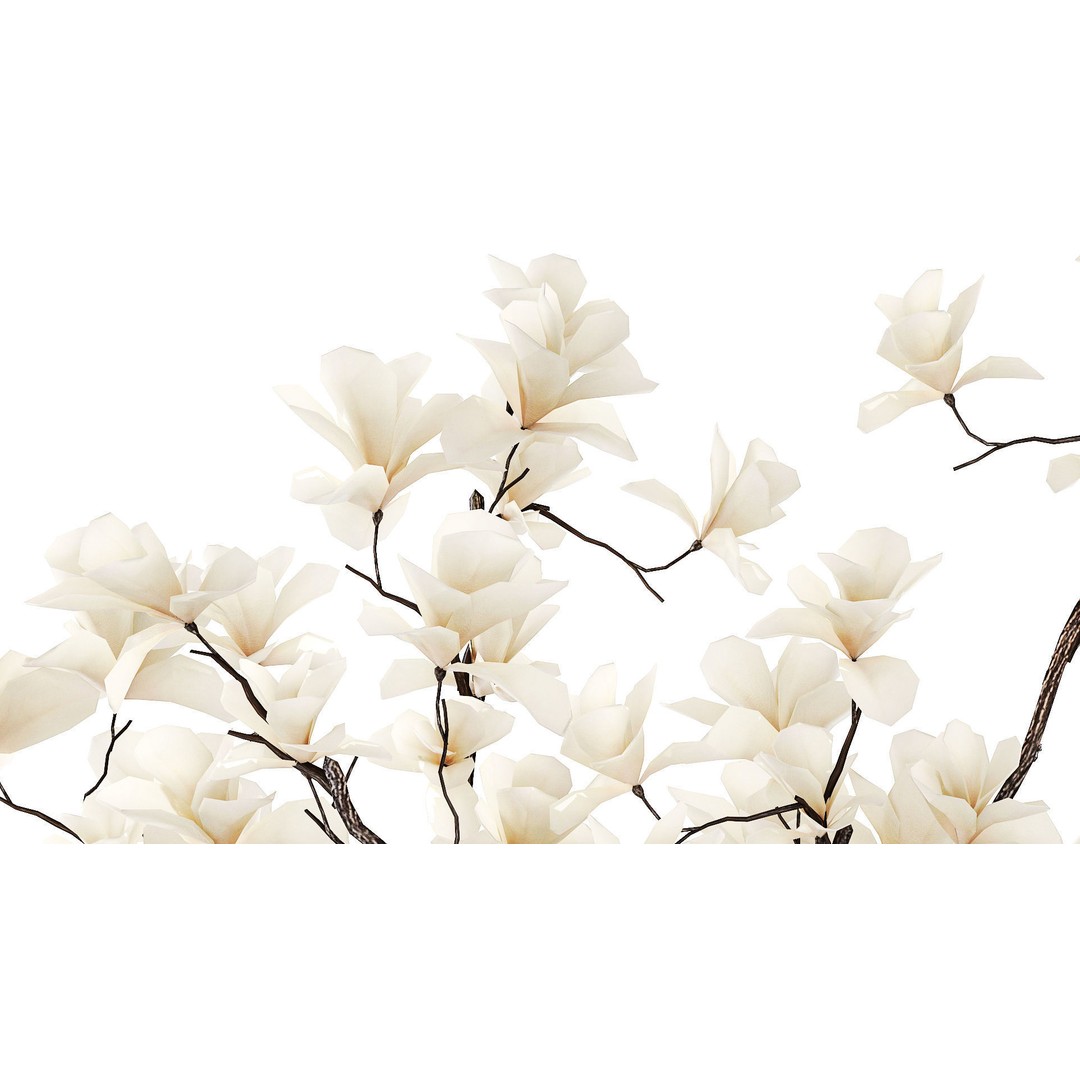 Magnolia Bouquet 3D Model – Beautiful White Flowers in Glass Vase - View 7