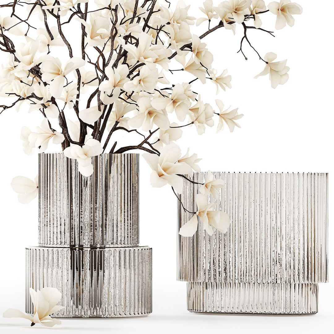 Magnolia Bouquet 3D Model – Beautiful White Flowers in Glass Vase - View 9