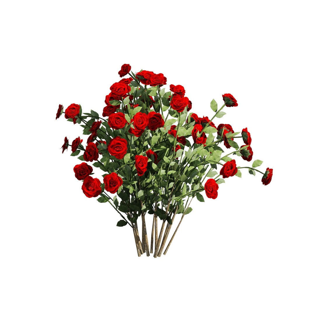 Red Rose Flower Bush 3D Model – Low Poly Game Asset, FBX, OBJ - View 5