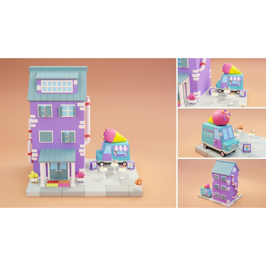 Cartoon City Islands Exteriors 2 3D Model – Low Poly Game Asset, FBX - View 11