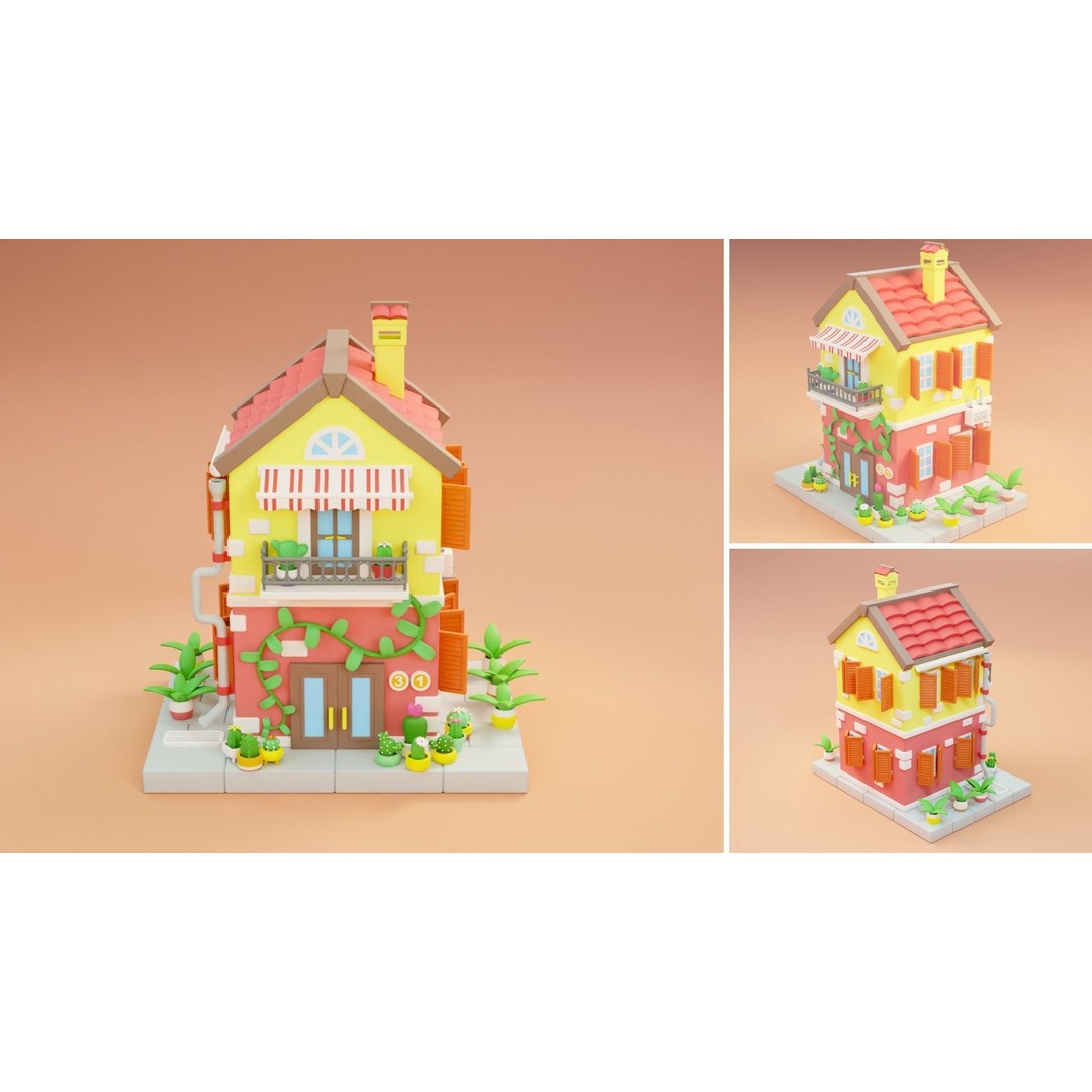 Cartoon City Islands Exteriors 2 3D Model – Low Poly Game Asset, FBX - View 12