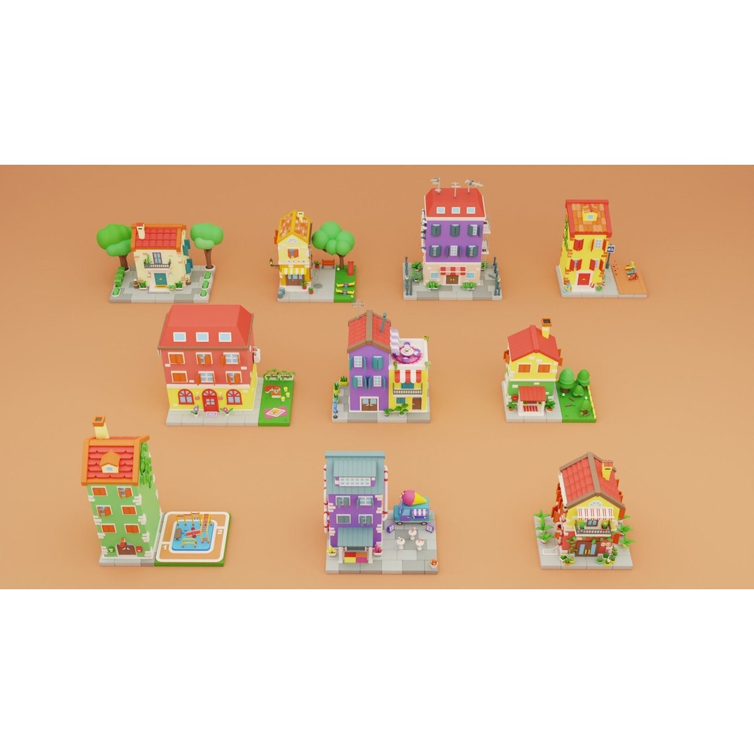 Cartoon City Islands Exteriors 2 3D Model – Low Poly Game Asset, FBX - View 13