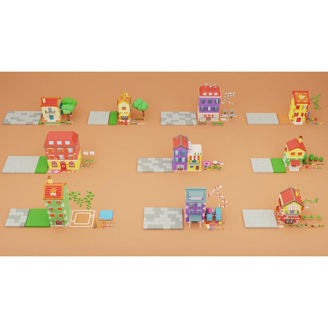 Cartoon City Islands Exteriors 2 3D Model – Low Poly Game Asset, FBX - View 14
