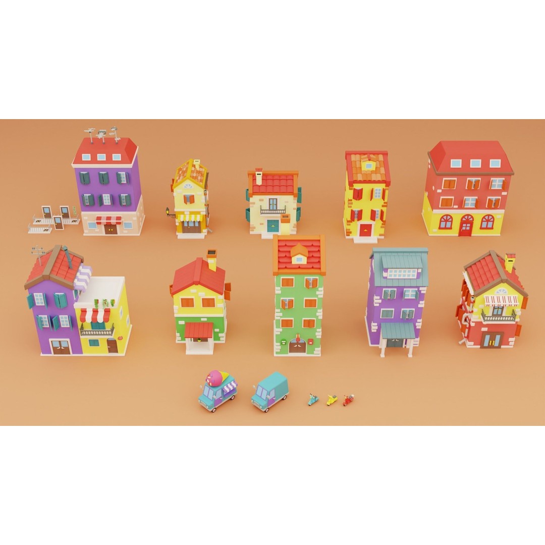 Cartoon City Islands Exteriors 2 3D Model – Low Poly Game Asset, FBX - View 15