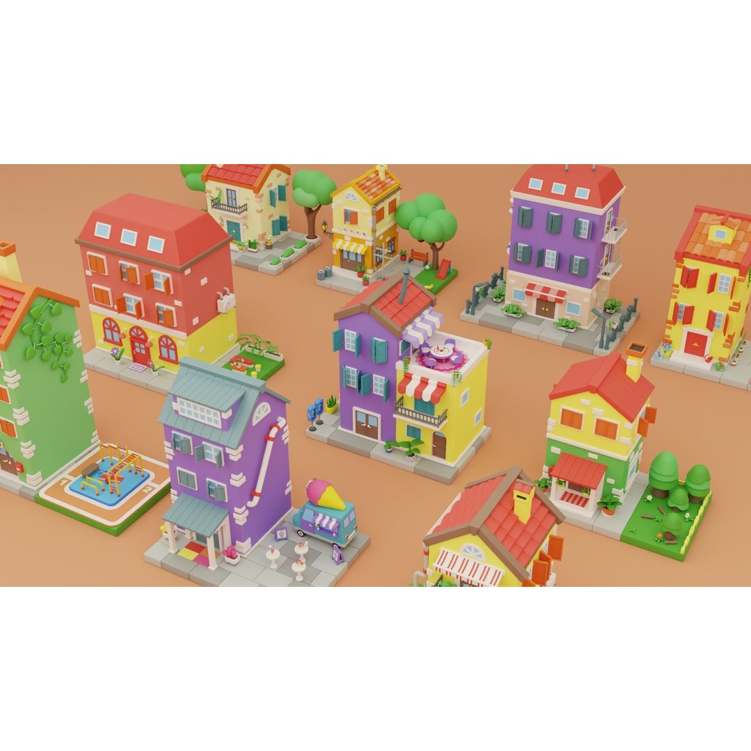 Cartoon City Islands Exteriors 2 3D Model – Low Poly Game Asset, FBX - View 17