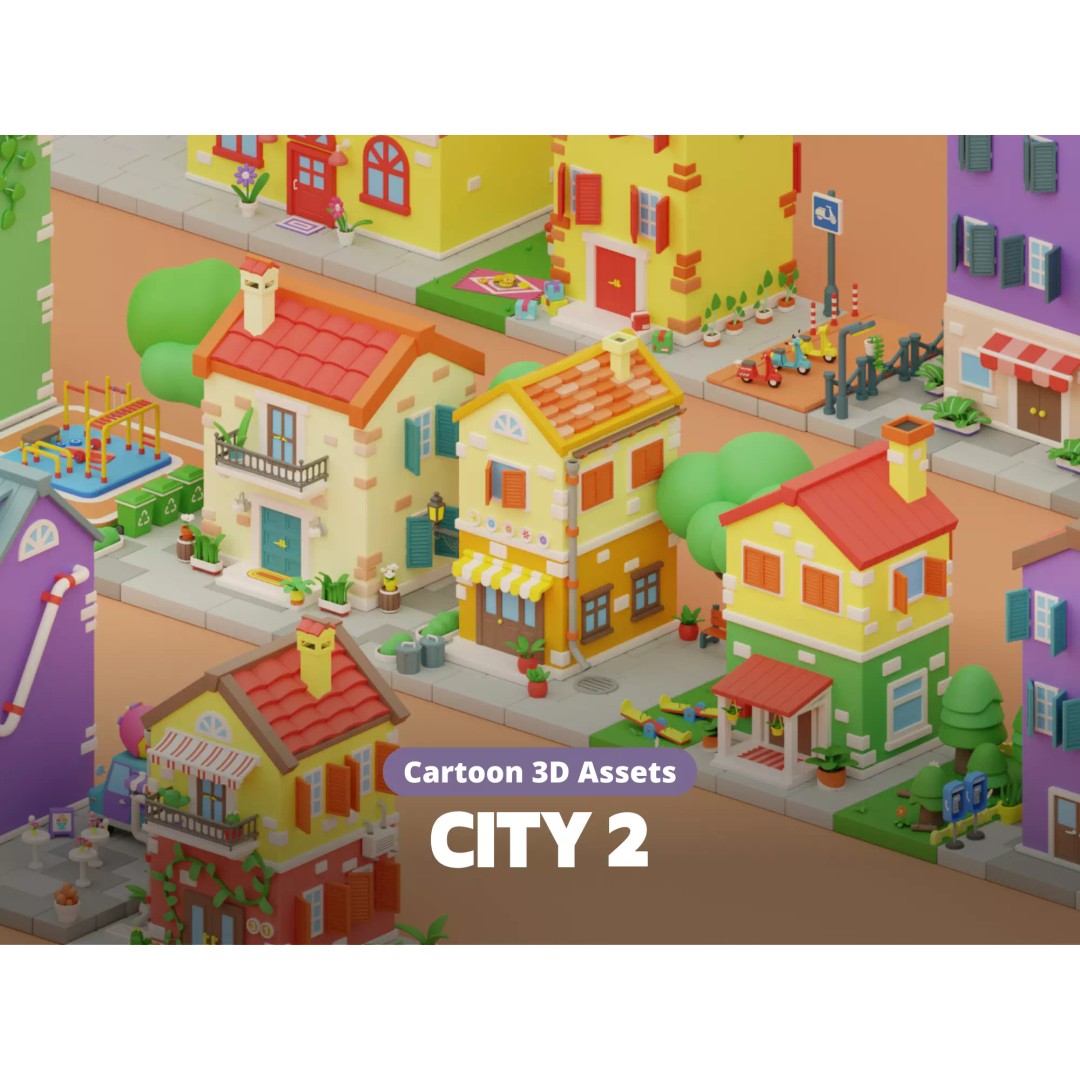 Cartoon City Islands Exteriors 2 3D Model – Low Poly Game Asset, FBX - View 2