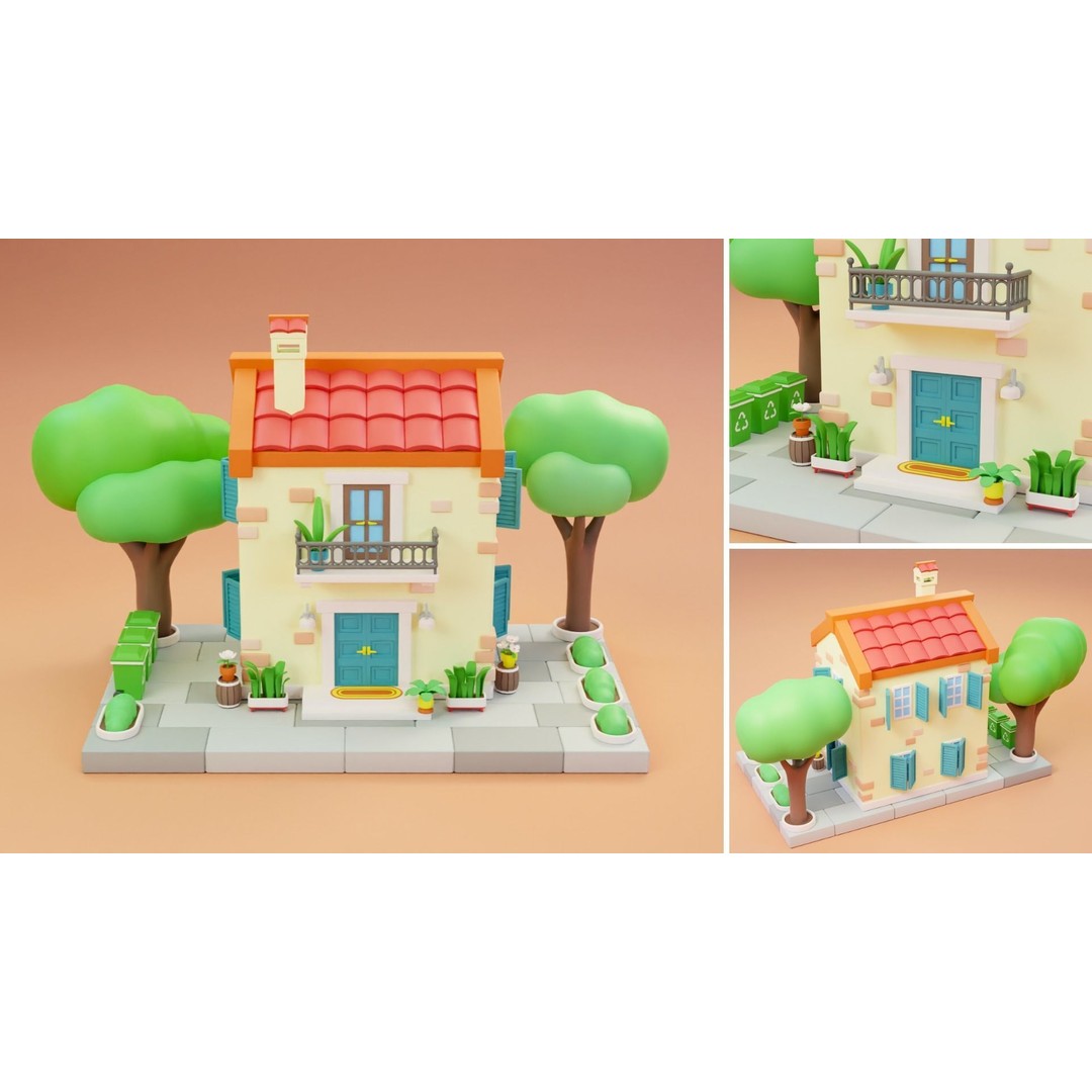 Cartoon City Islands Exteriors 2 3D Model – Low Poly Game Asset, FBX - View 3