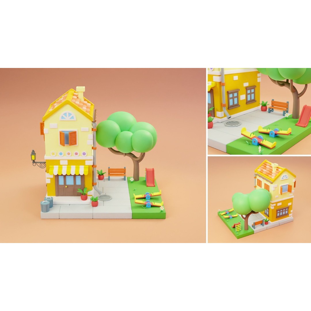 Cartoon City Islands Exteriors 2 3D Model – Low Poly Game Asset, FBX - View 4