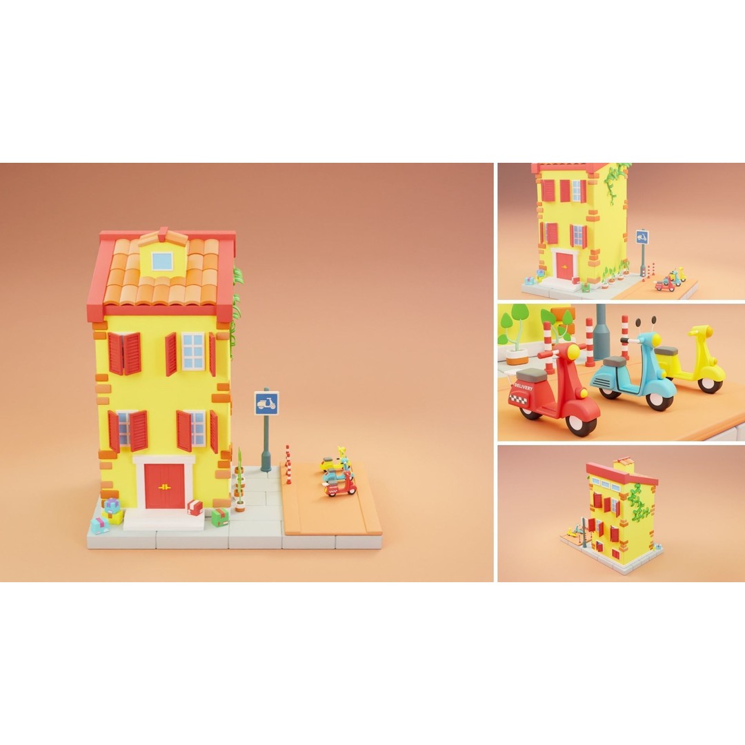 Cartoon City Islands Exteriors 2 3D Model – Low Poly Game Asset, FBX - View 6