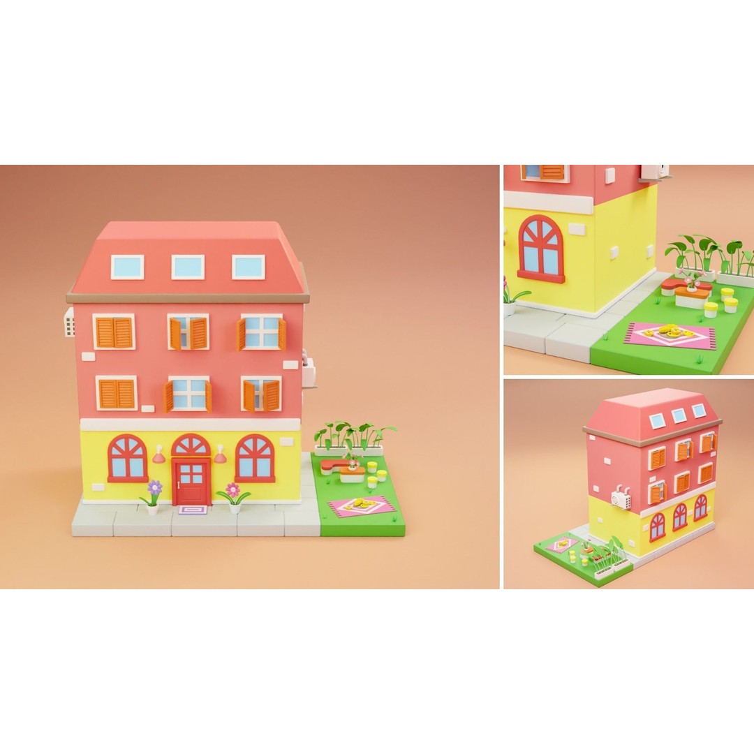 Cartoon City Islands Exteriors 2 3D Model – Low Poly Game Asset, FBX - View 7