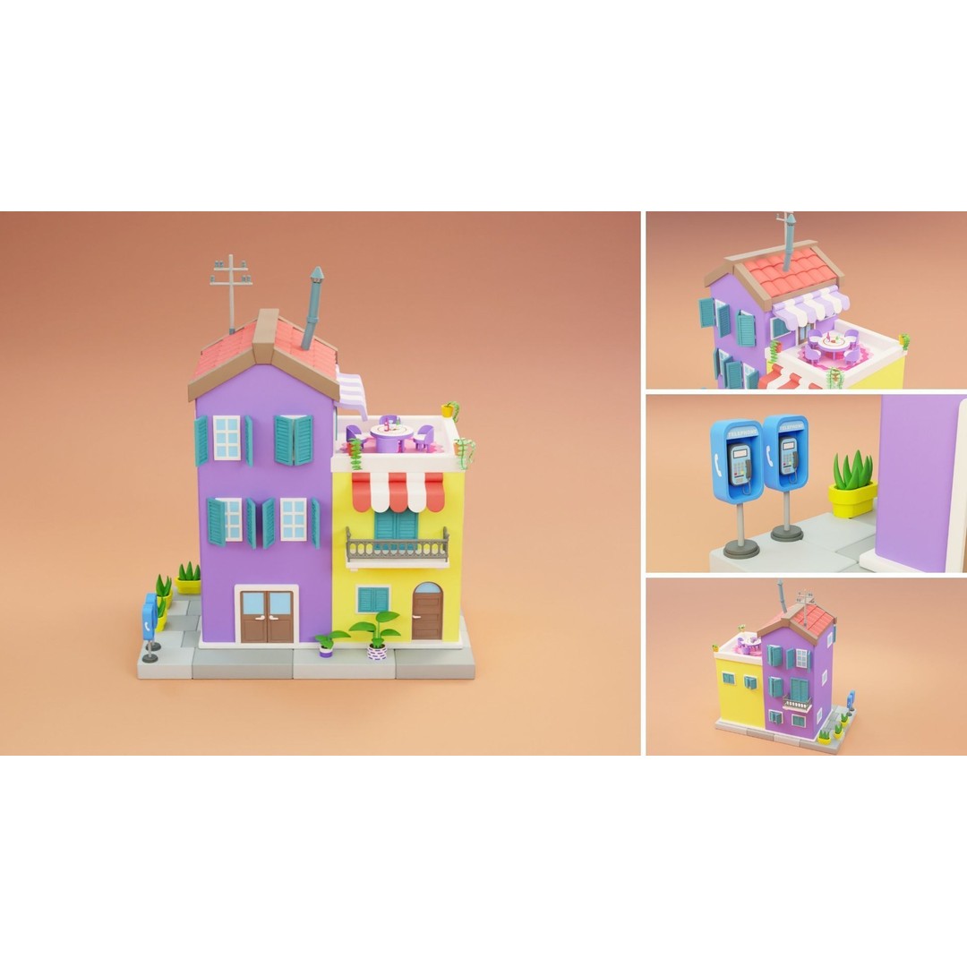 Cartoon City Islands Exteriors 2 3D Model – Low Poly Game Asset, FBX - View 8