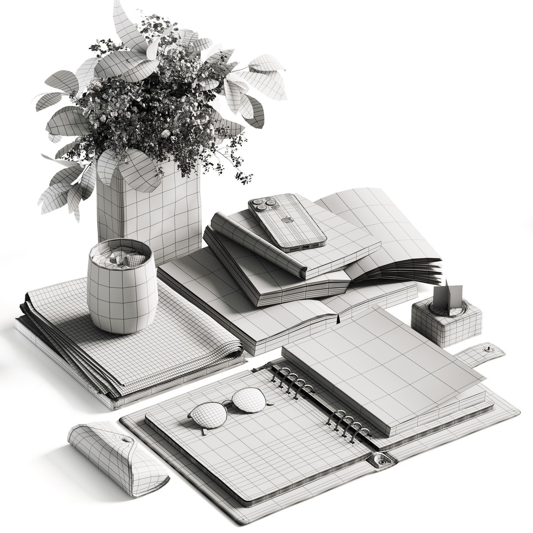 Tabletop Composition 3D Model – High Poly Interior Decor, FBX & OBJ