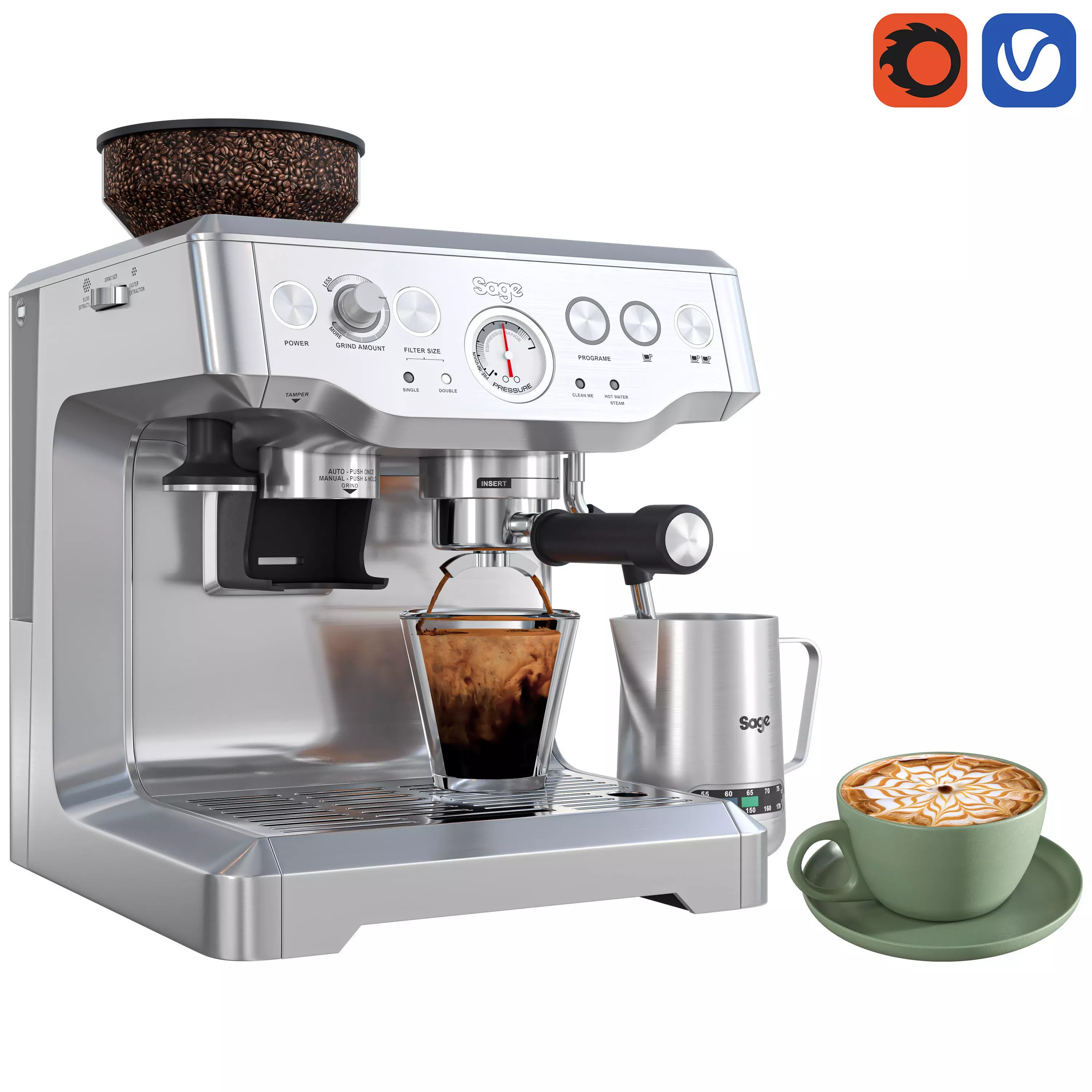 Sage Espresso Machine - Low-Poly Game-Ready 3D Model - View 2